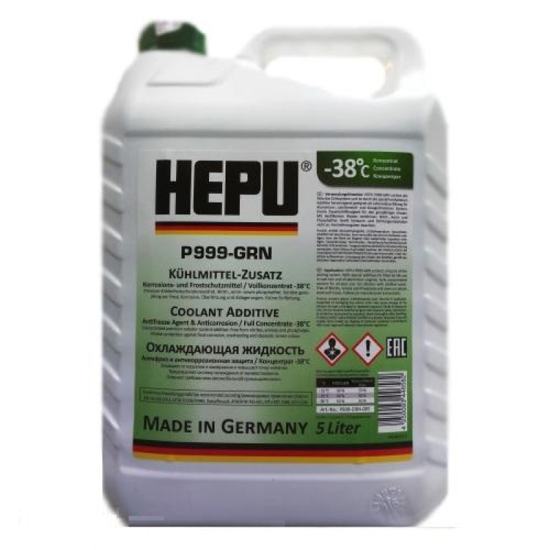 Антифриз концентрат HEPU G11(Зелений) -38°C MB 325.0/ 325.2 ASTM D3306/D4985 (5л) P999-GRN-005