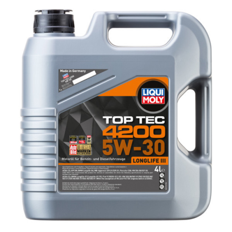 Моторна олива Liqui moly Top Tec 4200 SAE 5W30 ACEA C2 C3 VW 504.00/507.00 BMW Longlife-04 MB 229.31 4л (3715)